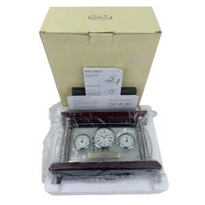 Vintage Danbury Quartz Mahogany Desk Mantle Clock Time Temperature Silver Color